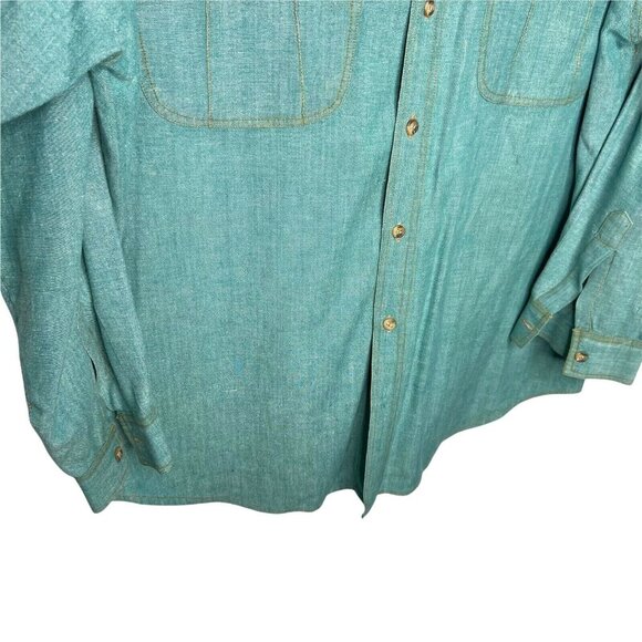 Vintage MTO Button Up Men's XL Green‎ LS Sleeve 90s Jade *Flaw Read** - Picture 9 of 10